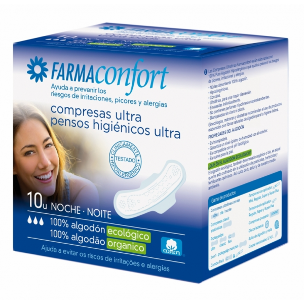 FARMACONFORT COMPRESAS ULTRAFINAS 100% ALGODÓN NOCHE ALAS...